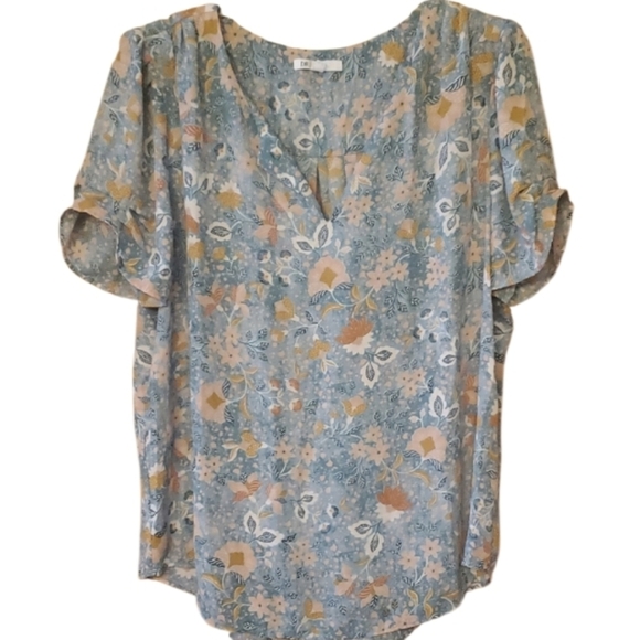 DR2 Tops - DR2 By Daniel Rainn Aqua Floral Short Sleeve Flowy Blouse Size XXL